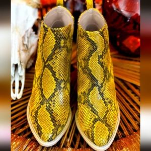 Yellow snake skin booties, size 10m.​